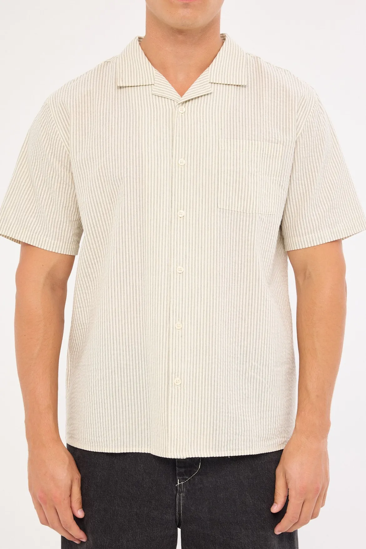 Myles Resort Shirt Off White/ Black Stripe