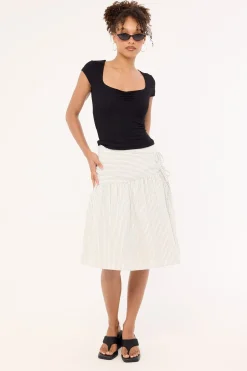 Mysti Wrap Midi Skirt White and Black Stripe
