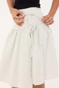 Mysti Wrap Midi Skirt White and Black Stripe