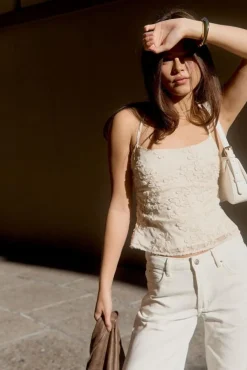 Nala Lace Up Back Top Cream