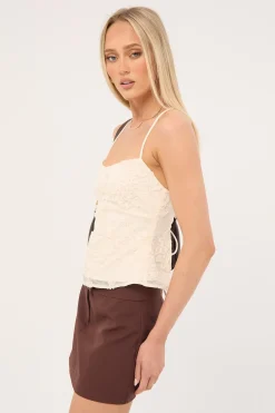 Nala Lace Up Back Top Cream