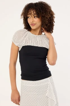 Naria Top CFN White Basic Polka Black