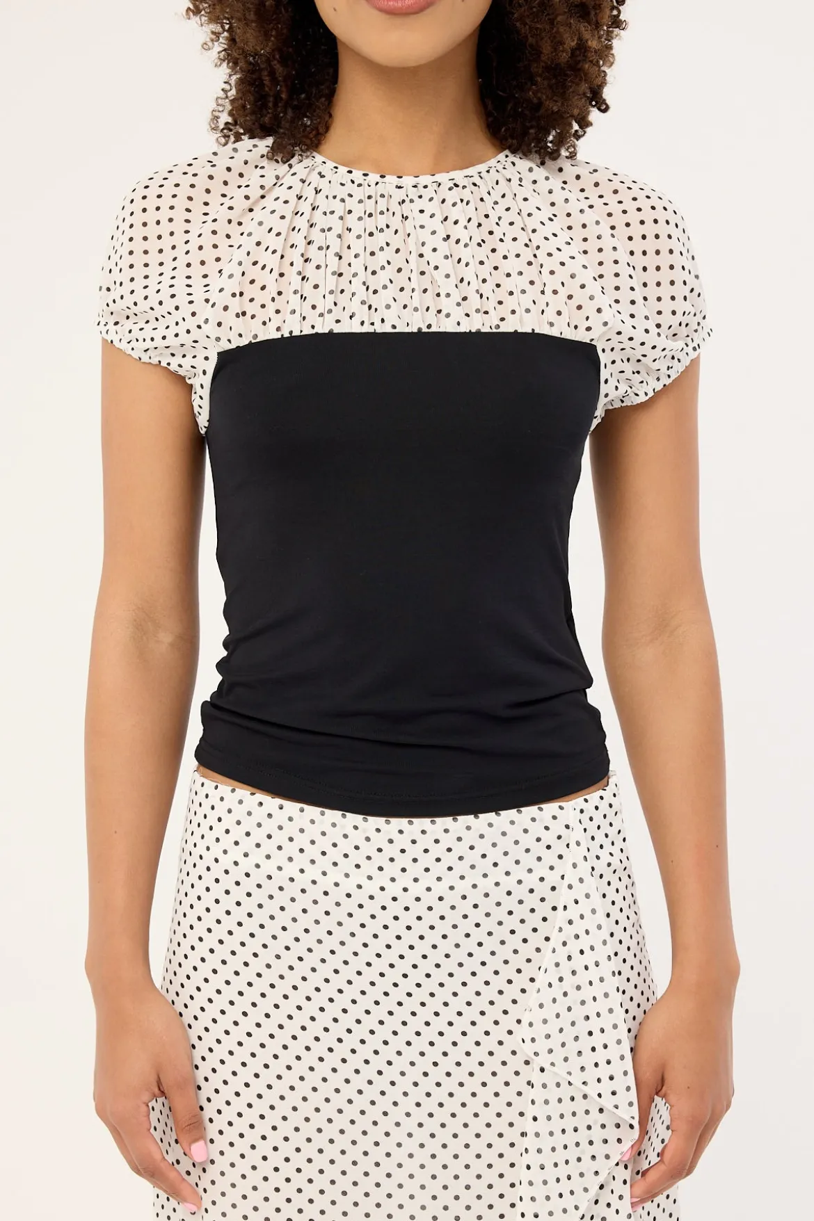 Naria Top CFN White Basic Polka Black