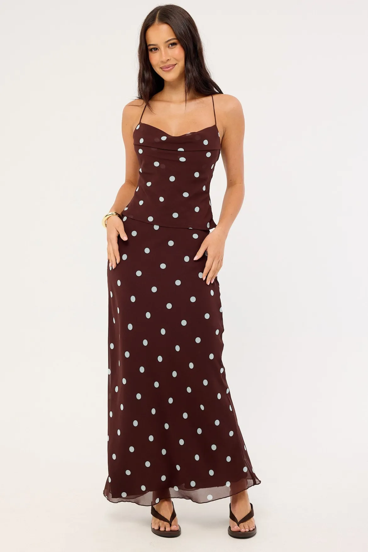 Naya Polka Maxi Skirt Blue/Brown Polka