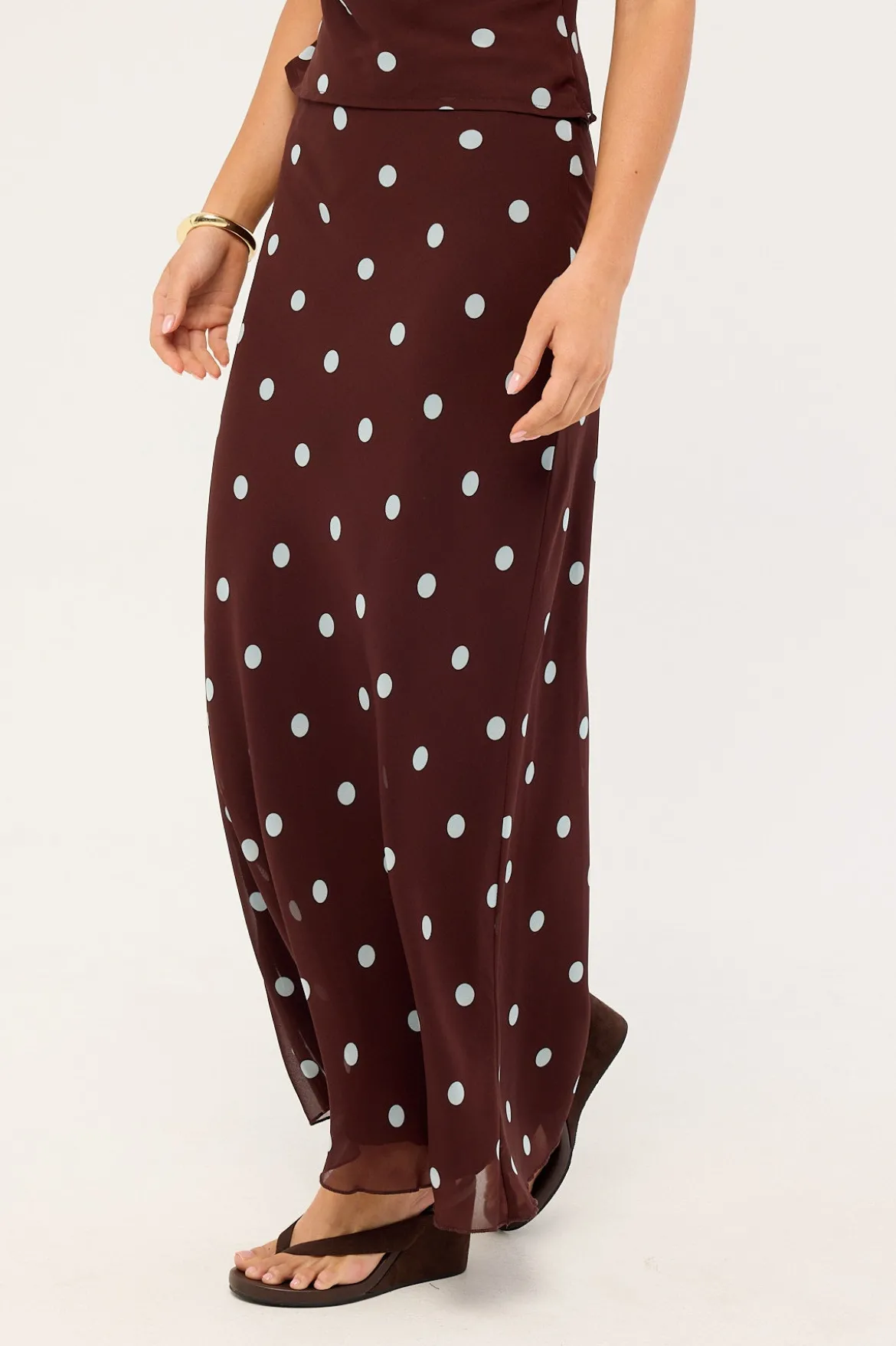 Naya Polka Maxi Skirt Blue/Brown Polka