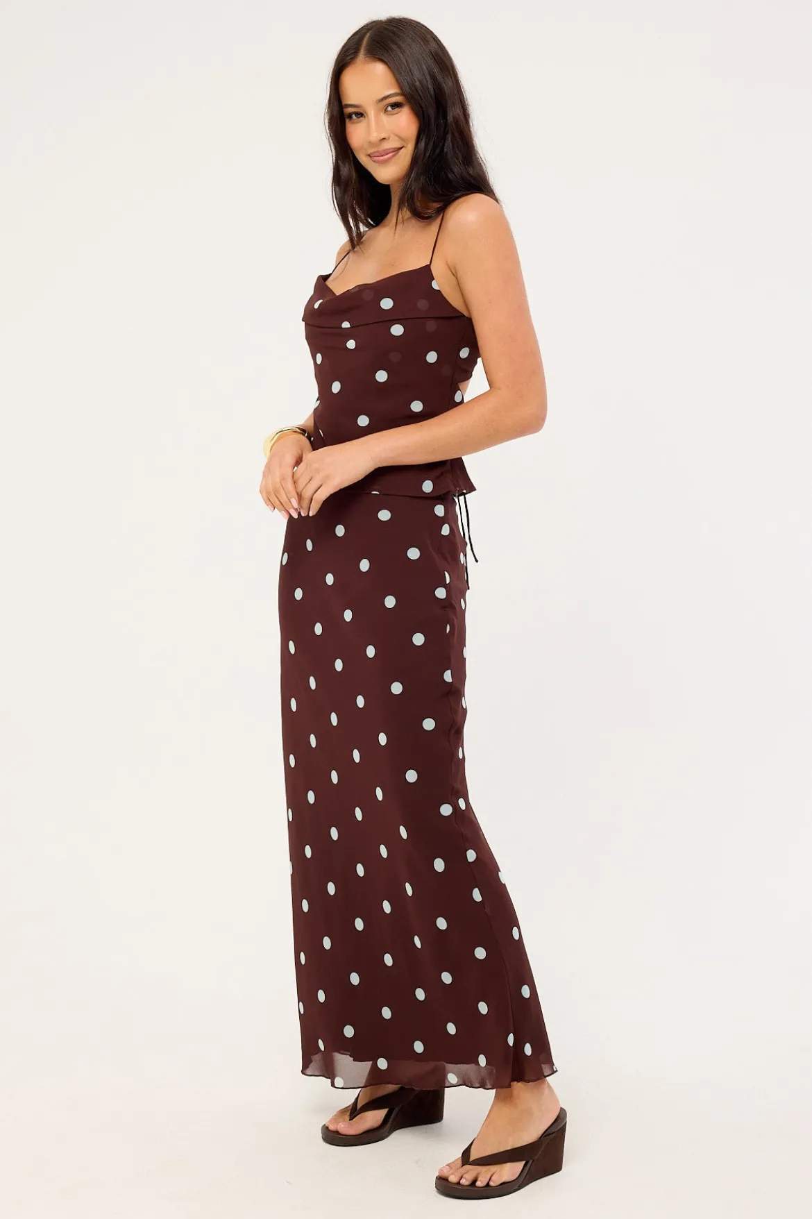 Naya Polka Maxi Skirt Blue/Brown Polka