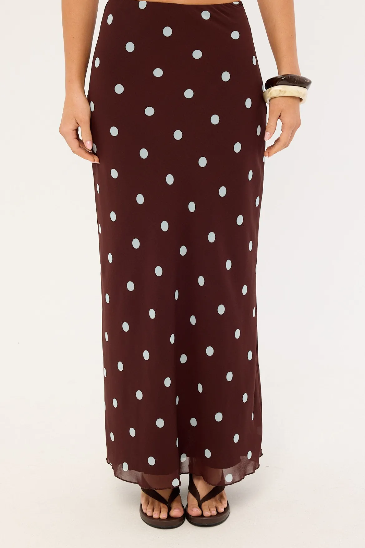 Naya Polka Maxi Skirt Blue/Brown Polka