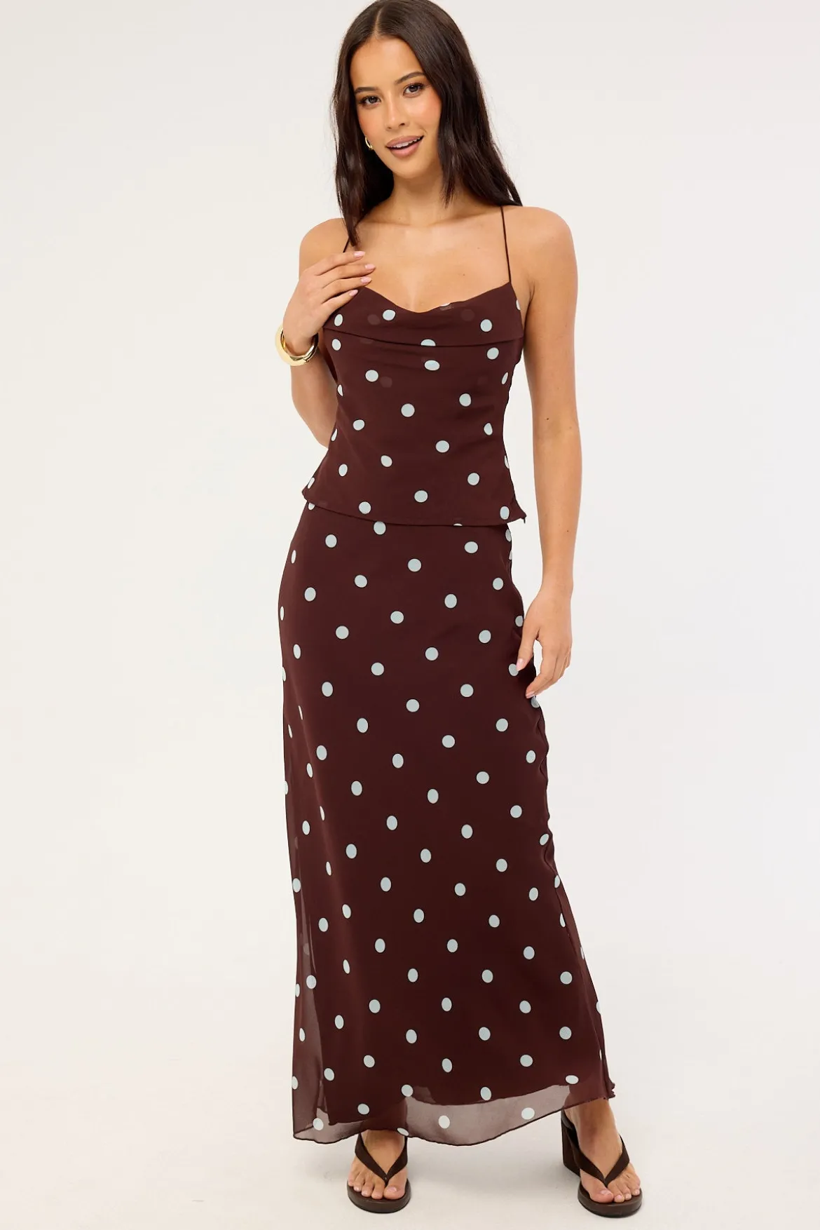 Naya Polka Tie Back Top Blue/Brown Polka