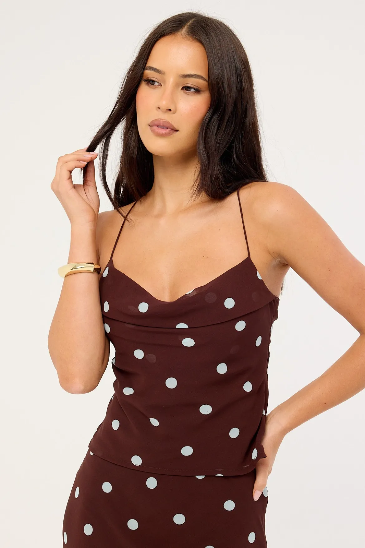 Naya Polka Tie Back Top Blue/Brown Polka