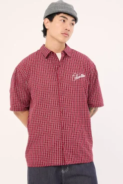 Nebula Oversize Shirt Burgundy Check