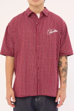 Nebula Oversize Shirt Burgundy Check