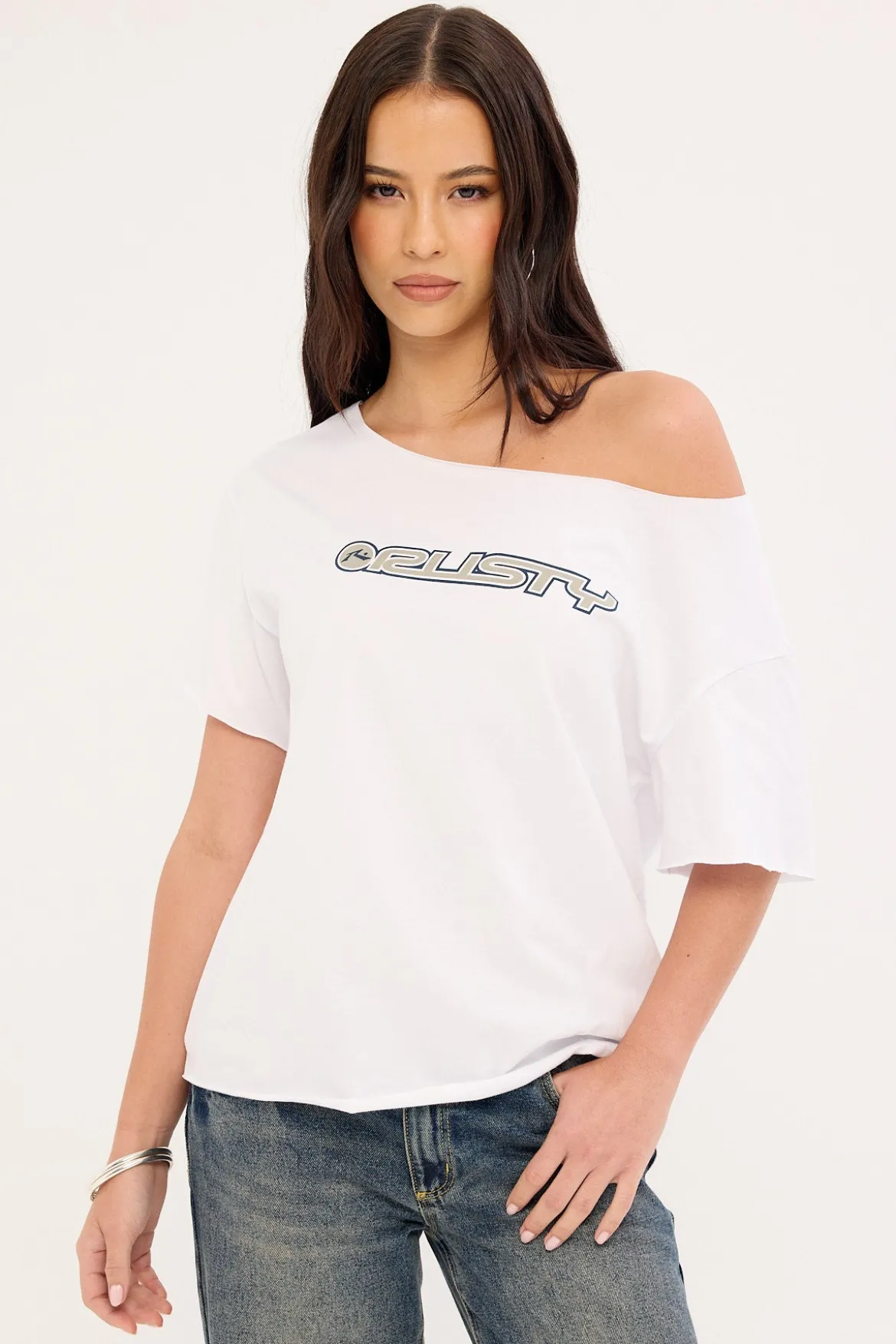 New But Old Off Shoulder Tee Vintage White