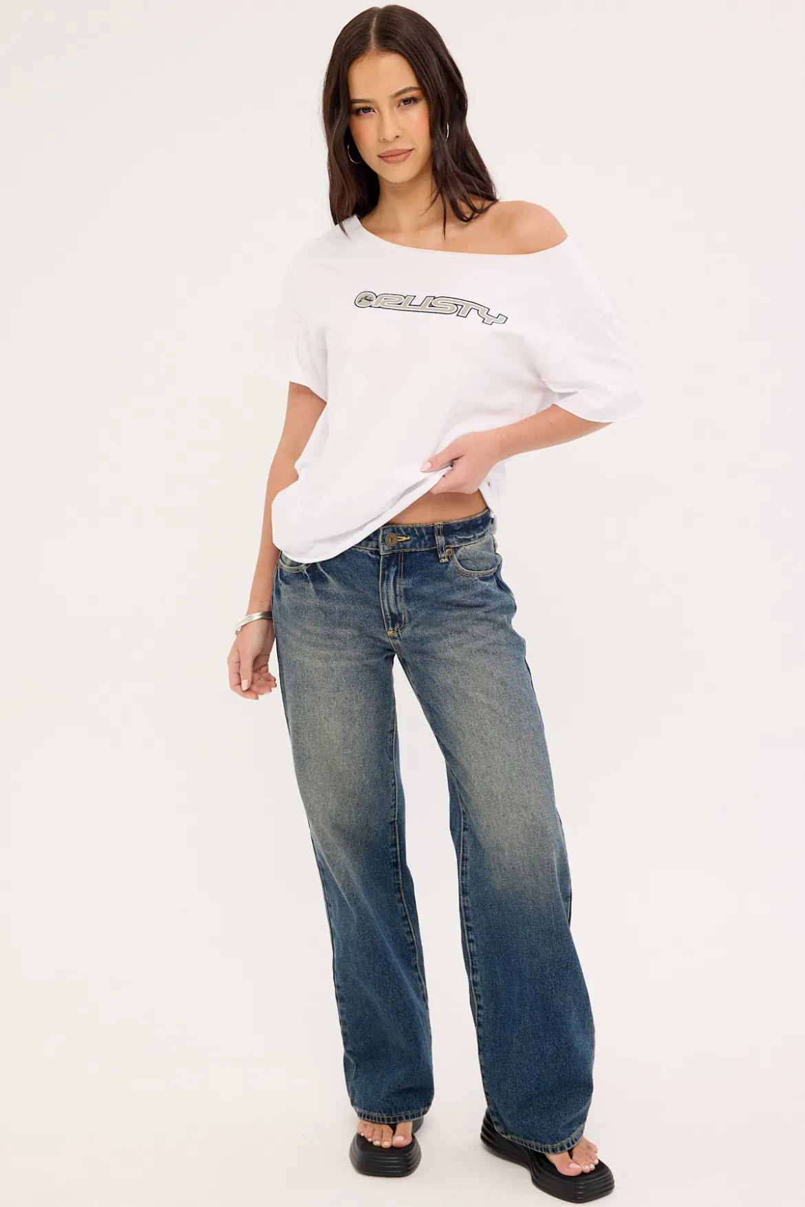 New But Old Off Shoulder Tee Vintage White