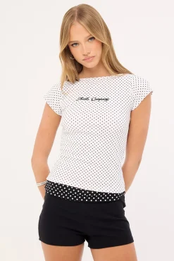 New Romance Boat Neck Tee White Polka Dot