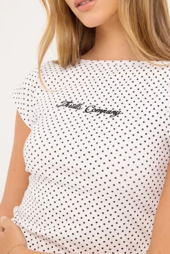 New Romance Boat Neck Tee White Polka Dot