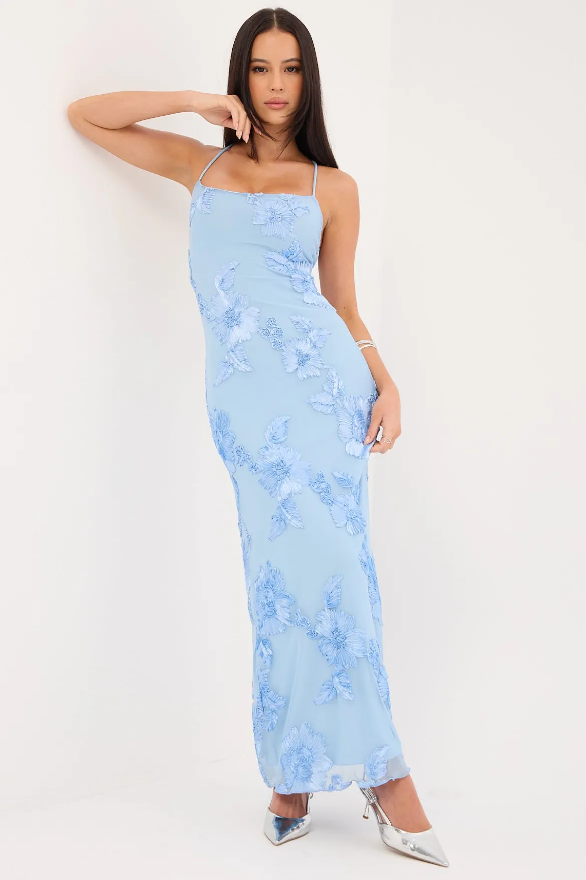 Nia Applique Maxi Dress Blue