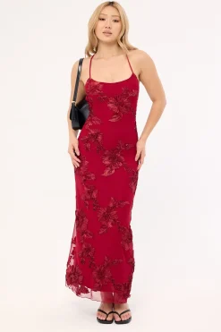 Nia Applique Maxi Dress Burgundy