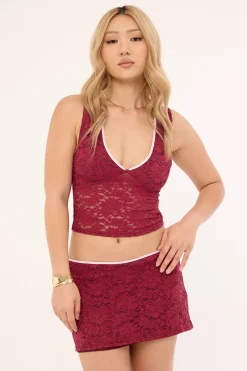 Nidya Skirt Lace Burgundy With Pink Bind
