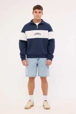 Noble Quarter Zip Sweater Navy/Snow Marle