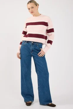 Noir Stripe Crew Neck Jumper Pink Stripe