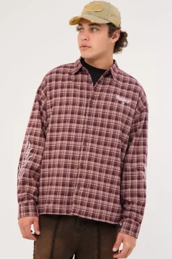 Nomadix Oversize Long Sleeve Shirt Purple Check