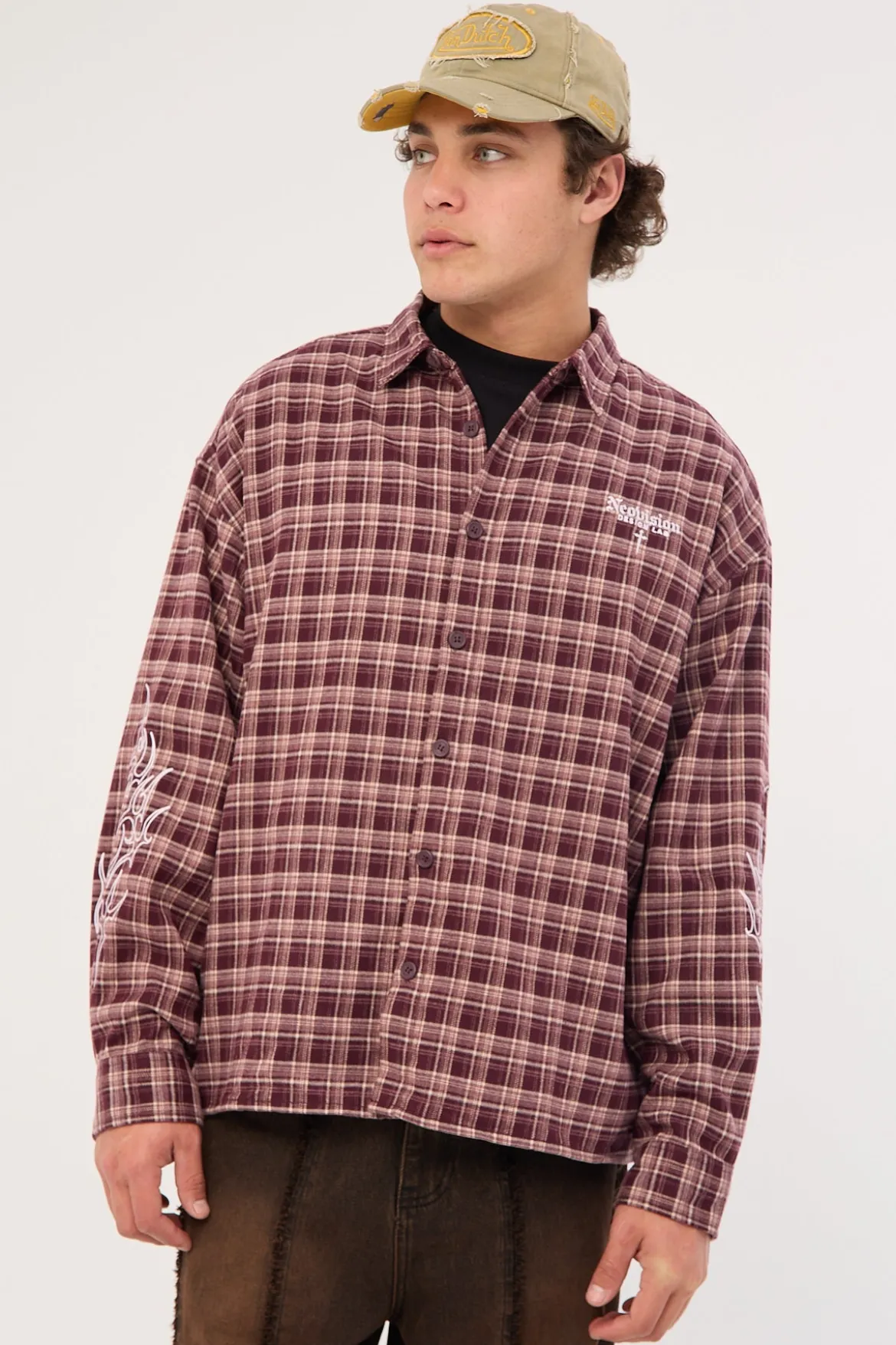 Nomadix Oversize Long Sleeve Shirt Purple Check