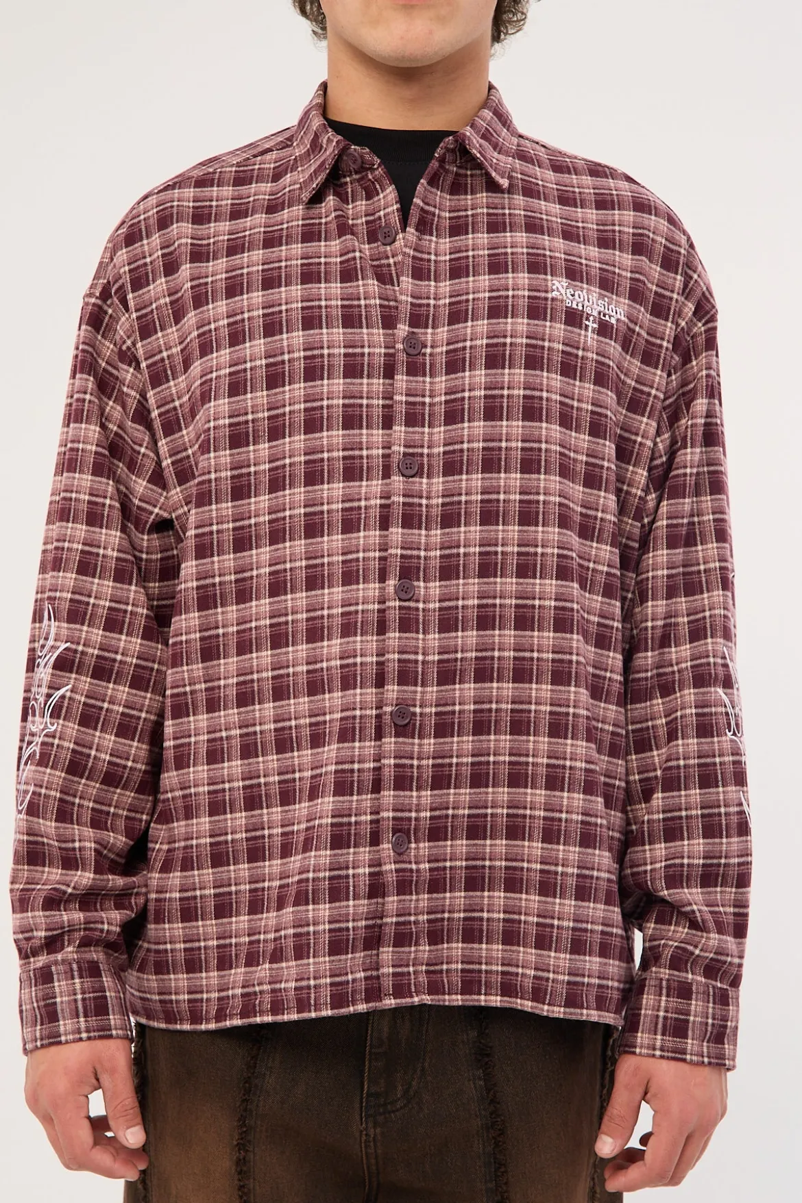 Nomadix Oversize Long Sleeve Shirt Purple Check