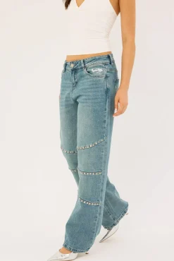 Notebook Studded Low Rise Jean Mid Blue Denim