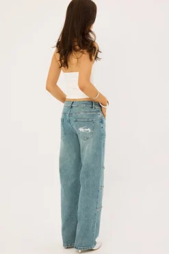 Notebook Studded Low Rise Jean Mid Blue Denim