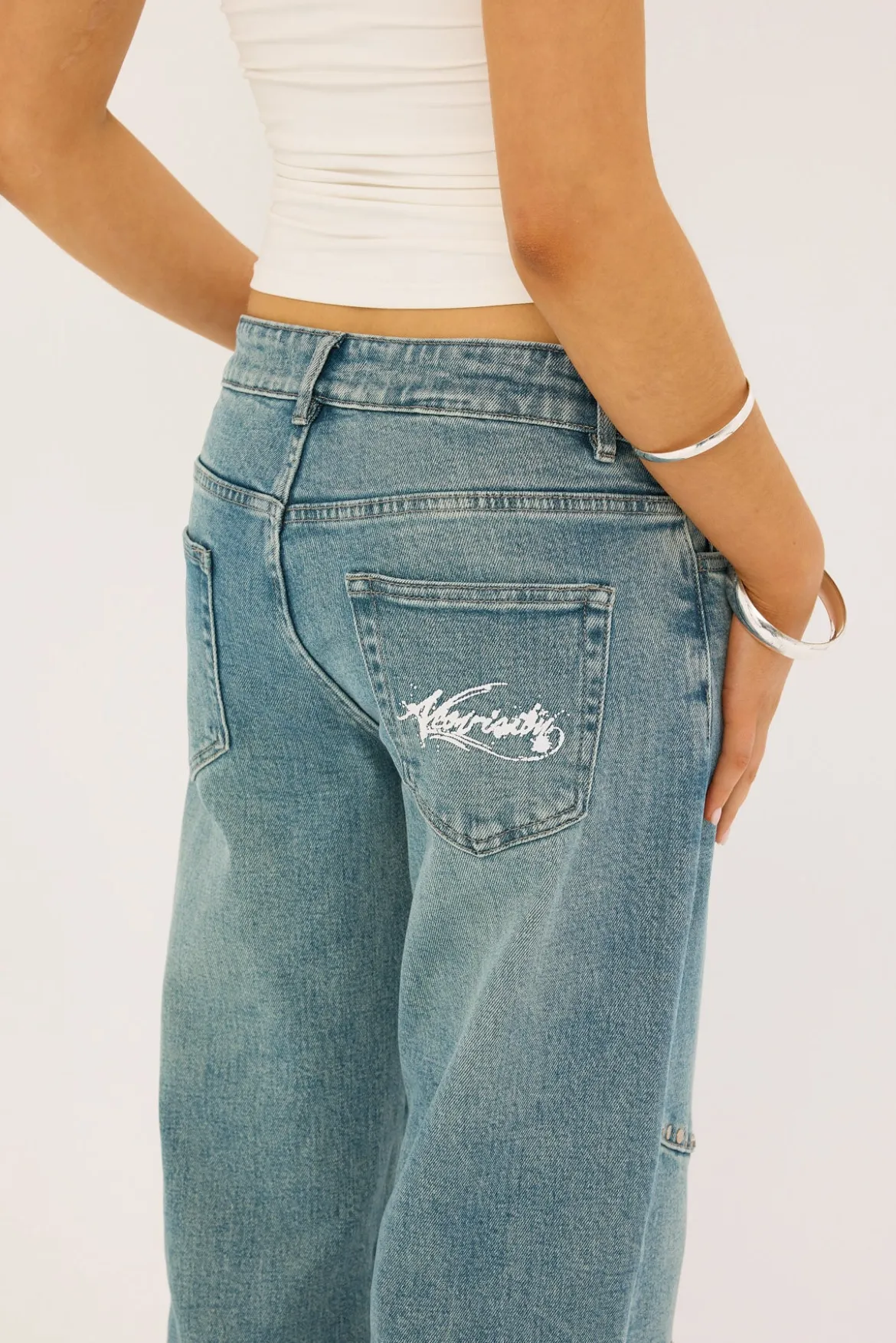 Notebook Studded Low Rise Jean Mid Blue Denim