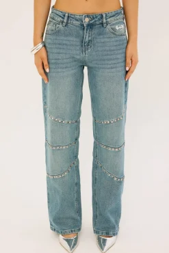 Notebook Studded Low Rise Jean Mid Blue Denim