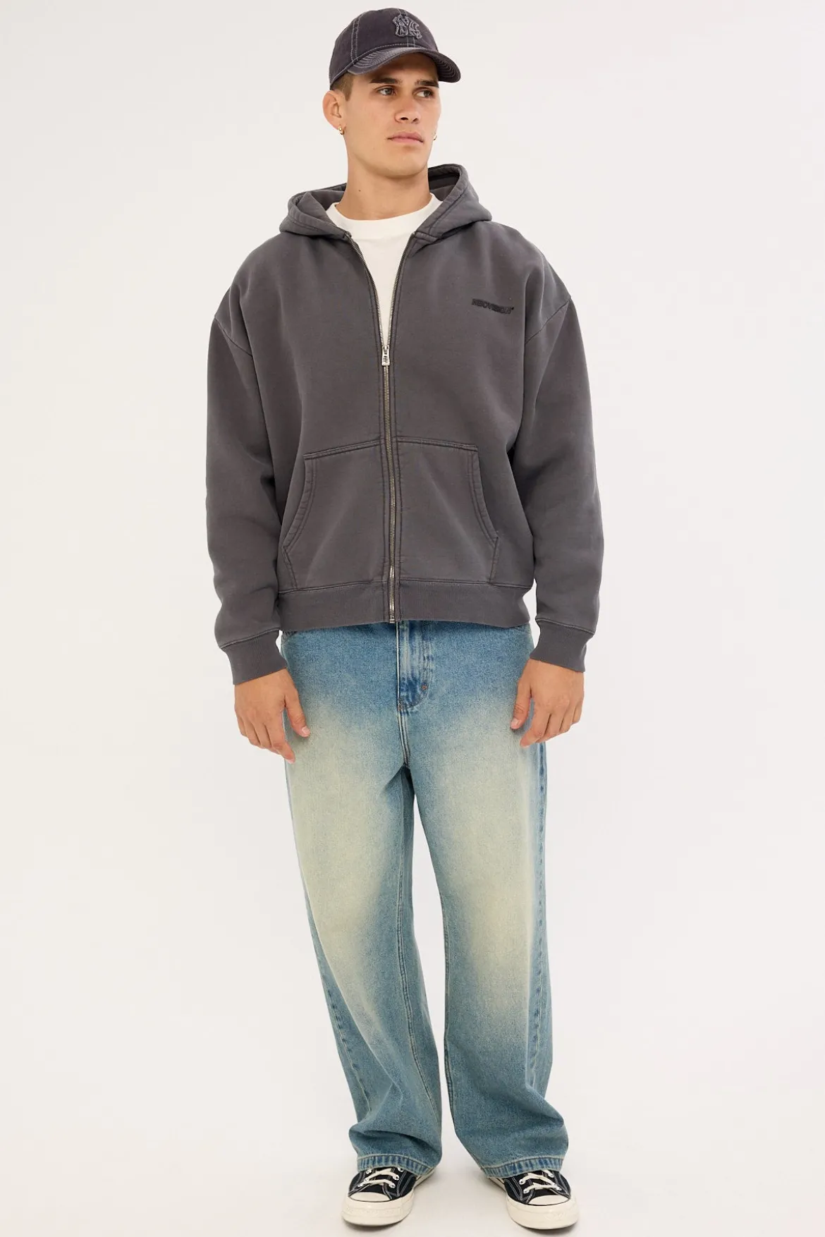 Nova Base Zip Through Street Hoodie Washed Black