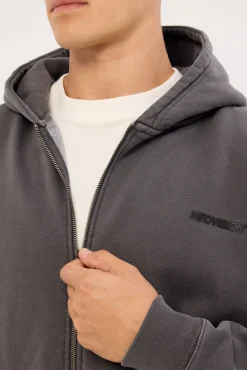 Nova Base Zip Through Street Hoodie Washed Black