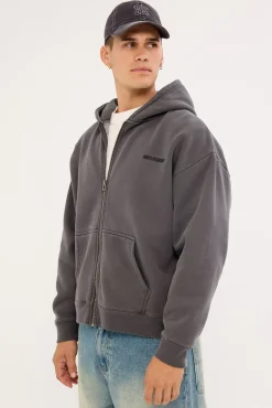 Nova Base Zip Through Street Hoodie Washed Black
