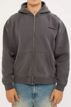Nova Base Zip Through Street Hoodie Washed Black