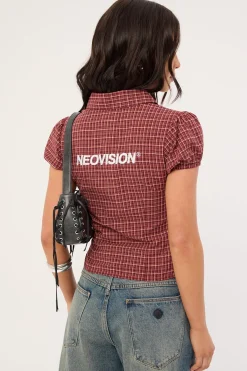 Nova Button Up Blouse Burgundy Check