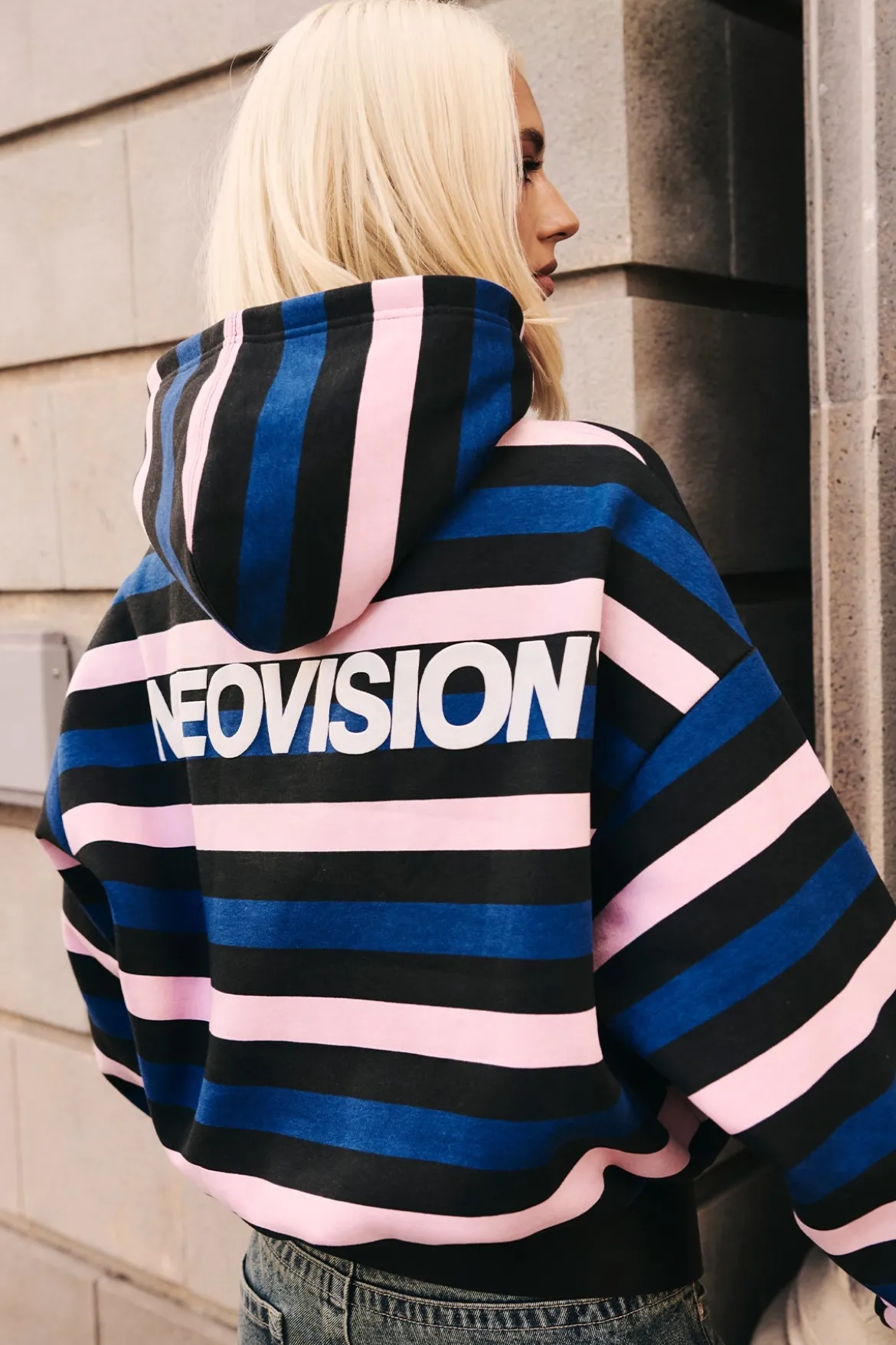 Nova Cropped Oversized Hoodie Black Stripe