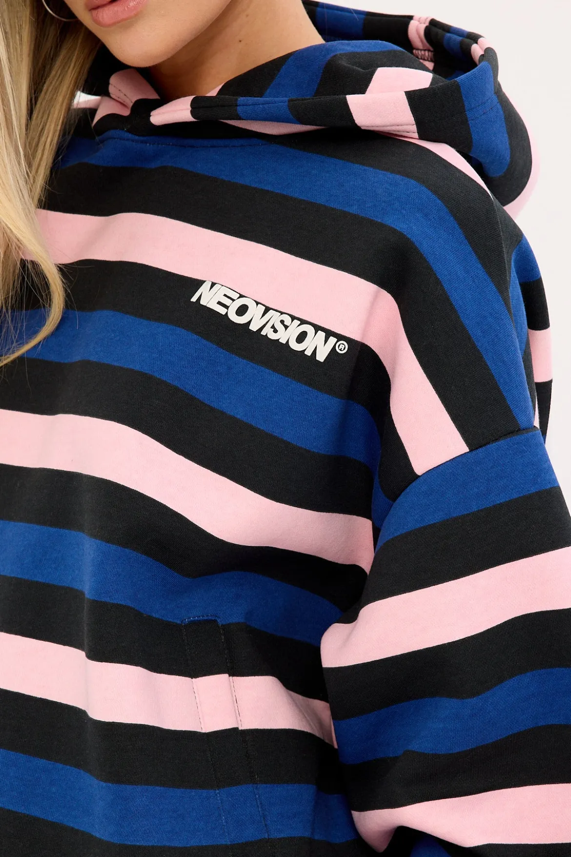 Nova Cropped Oversized Hoodie Black Stripe