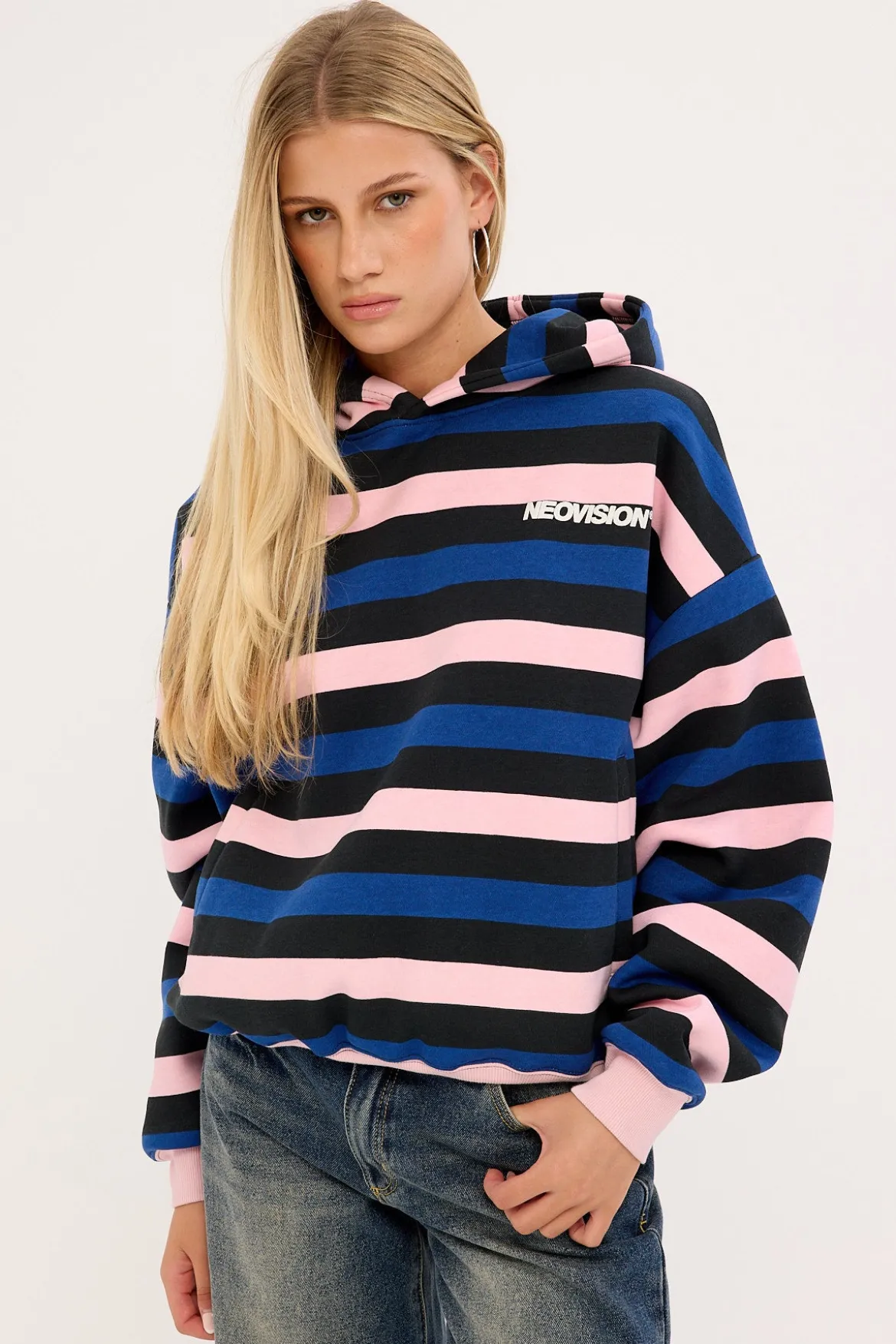 Nova Cropped Oversized Hoodie Black Stripe