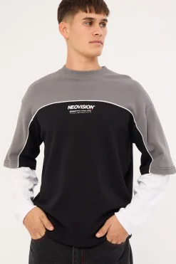 Nova Layered Long Sleeve Loopback Tee Night Black/Grey