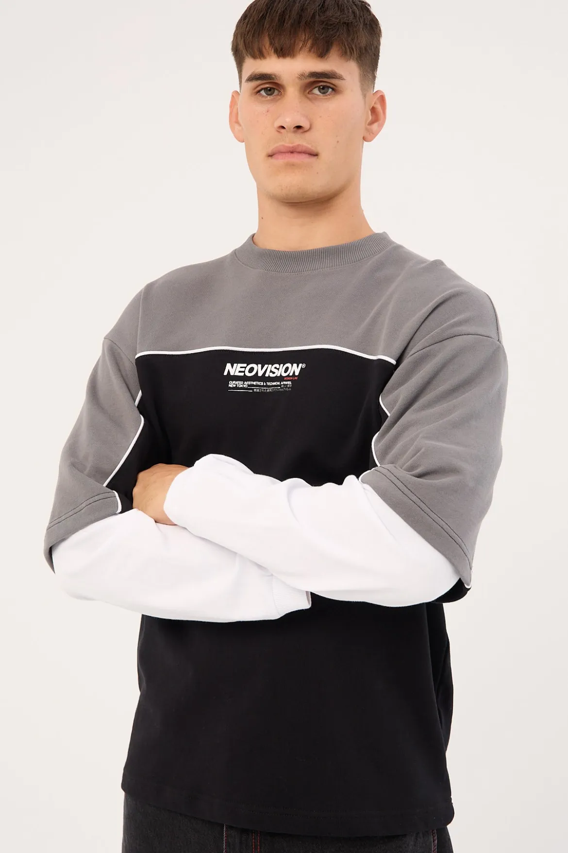 Nova Layered Long Sleeve Loopback Tee Night Black/Grey