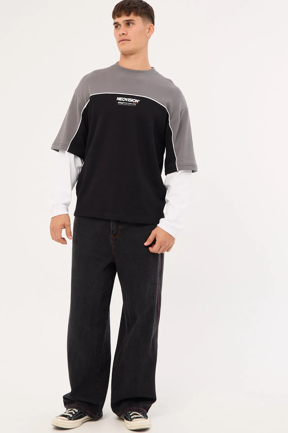 Nova Layered Long Sleeve Loopback Tee Night Black/Grey