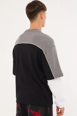 Nova Layered Long Sleeve Loopback Tee Night Black/Grey