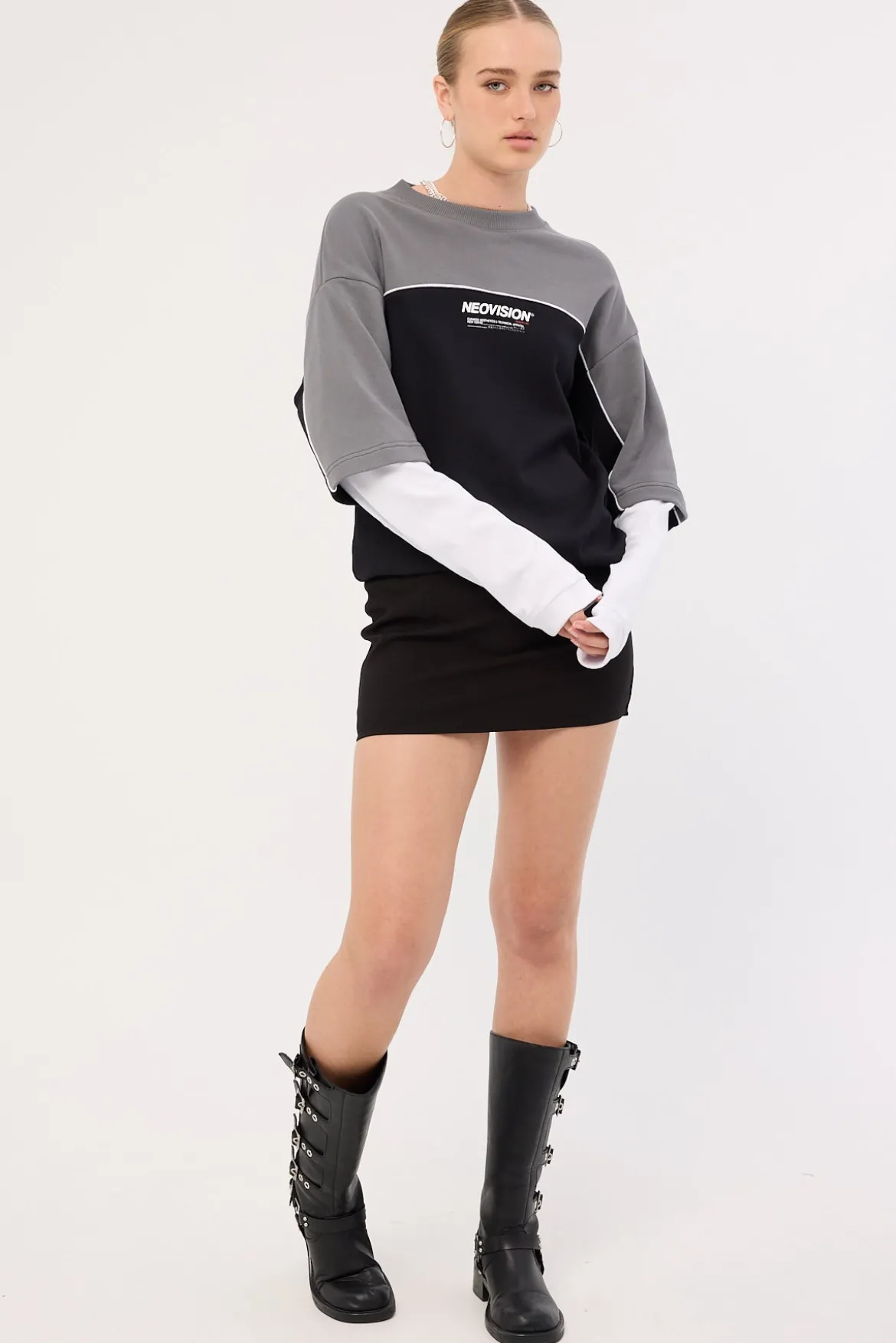 Nova Layered Long Sleeve Loopback Tee Night Black/Grey