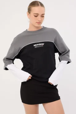 Nova Layered Long Sleeve Loopback Tee Night Black/Grey