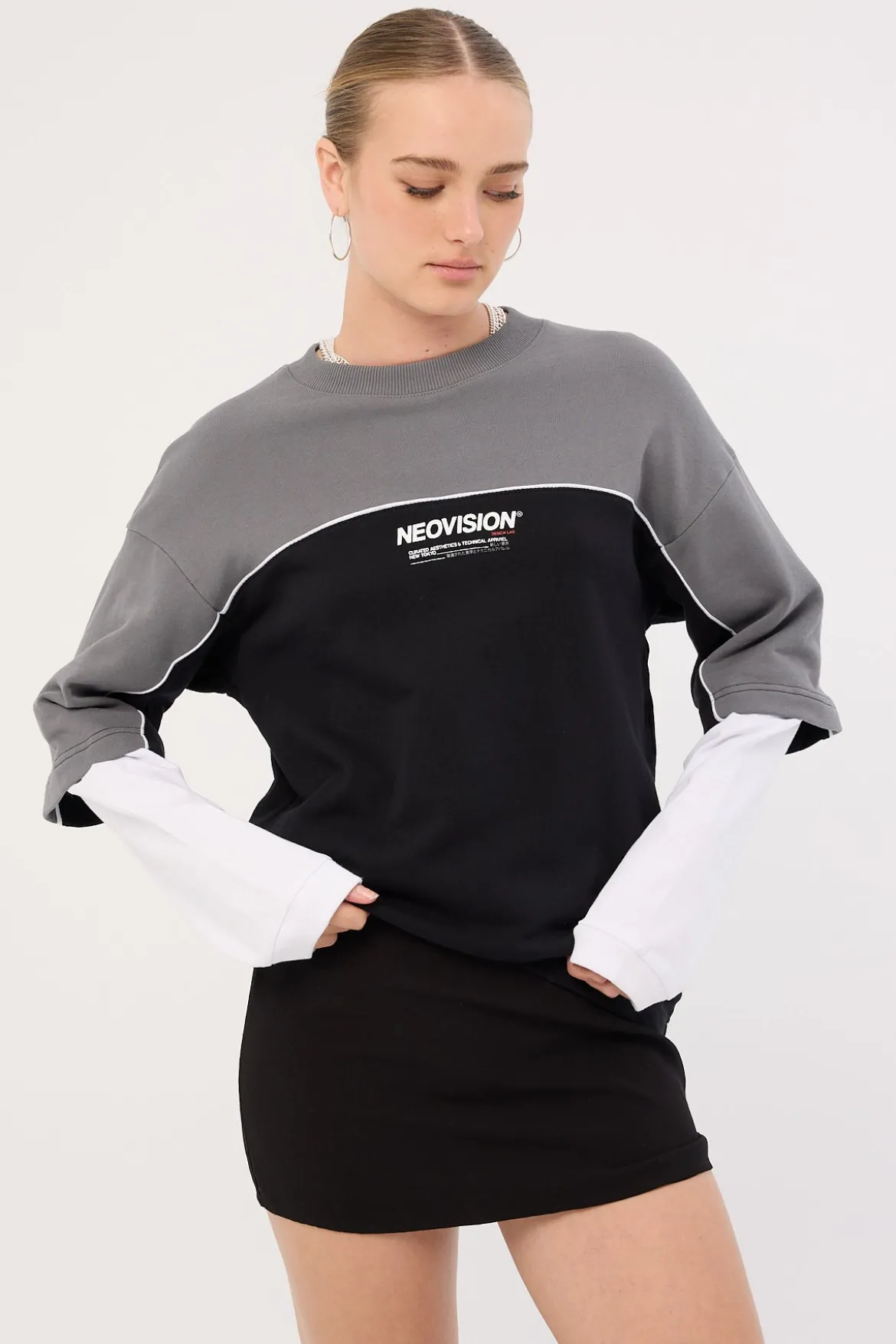 Nova Layered Long Sleeve Loopback Tee Night Black/Grey
