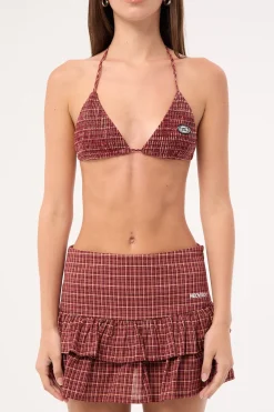 Nova Smocked Tie Up Bralette Burgundy Check