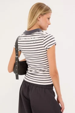 Nova Stripe Polo Tee Pink Stripe