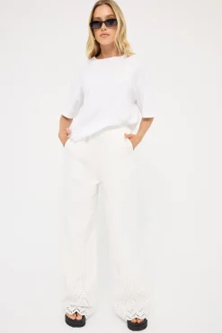Novalee Broderie Straight Leg Pant White