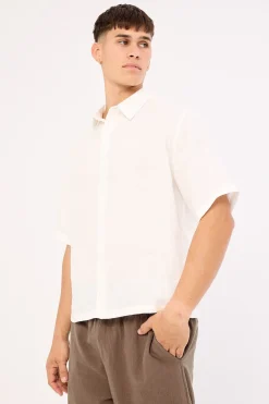Oasis Boxy Cropped Linen Shirt Off White